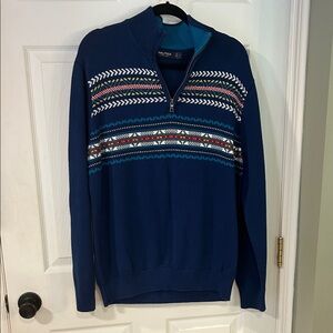 Nautica Men's Zip-Up Sweater in Navy with Patterned Design